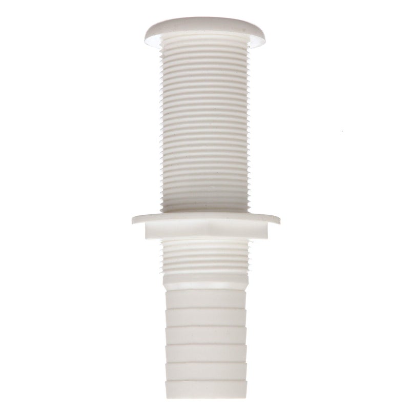 Seachoice Extra Long Thru-Hull Fitting w/Broad Flange for 1-1/8 in. ID Hose, 3 in. Long Thread, White - Image 1